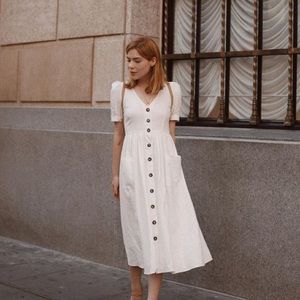 White Linen Buttoned Dress Zara
